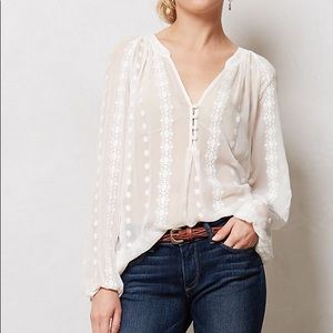 Zoa New York Sheer Silk Embroidered Gray Blouse